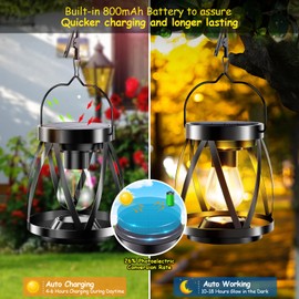 GARPAR Solar Lanterns Lights Outdoor Waterproof, Upgraded Metal Outdoor Lantern, Brighter Auto On/Off 18H Hanging Solar Lights for Outside Garden Yard Patio Porch Decor, Gift for Mom, 2 Pack