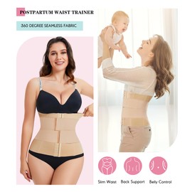 LODAY Waist Trainer Corset Shapewear Tummy Control Body Shaper Waist Cincher for Women Postpartum Belly Band Wrap(XL,Beige(hook and adjustable belt))