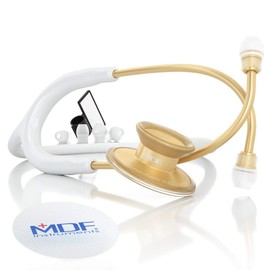 MDF Instruments, Acoustica Lightweight Stethoscope for Doctors, Nurses, Students, Home Health Use, Adult, Dual Head, White Tube, Gold Chestpiece-Headset, MDF747XPK29