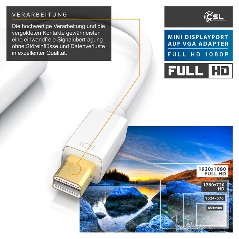 CSL Mini DisplayPort to VGA Adapter Converter Compatible with MacBook