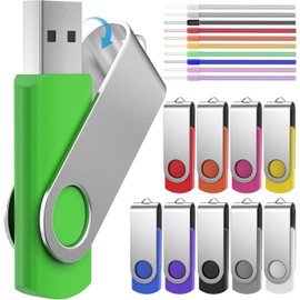 Thumb Drive 4GB 10 Pack USB Flash Drives Bulk, Swivel Jump Drive 4 GB Multi-Coloured Pen Drive USB 2.0 Memory Stick with Cords, Data Storage Pendrive 10 Color Assorted Zip Drives by FEBNISCTE