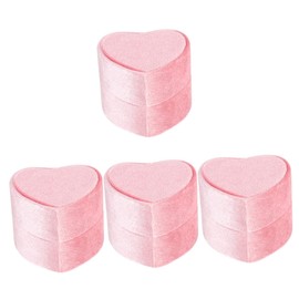 STOBAZA 4pcs Box Elegant Pink Heart Ring Box Velvet Jewelry Storage Perfect Wedding Present