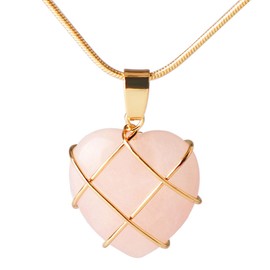 Heart Stone Necklace for Women Pink Stone Opal Pendant Crystal Cute Simple Necklace Dainty Statement Gold Summer Colorful Jewelry Gift (Pink)