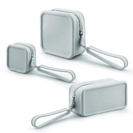 Diakey 3 Pack Silicone Makeup Bag, Soft Waterproof Travel Cosmetic Bag Make Up Organizer Case with Hand Strap, Shatterproof Zipper Skincare Pouch Toiletry Bag for Women, Grey