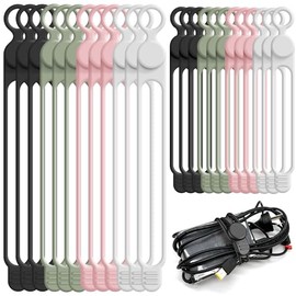 Organizador de cables de silicona para gestión de cables, 24 unidades, organizador de cables reutilizable de 4.5 y 7.1 pulgadas, accesorios electrónicos para el hogar, oficina, cocina, escuela, viajes (4 colores)