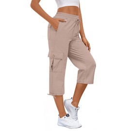 Bestbee Cargo Pants Hiking Joggers for Women, Plus Size Lightweight Quick Dry Outdoor Athletic Travel Summer Casual Trousers with 6 Pockets, 3XL, Light Pink