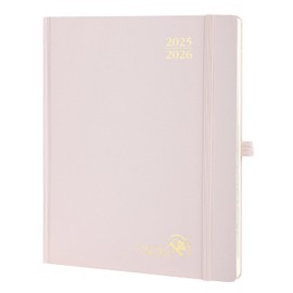 POPRUN Calendar 2025 2026 Book Calendar Hardcover, Approx. A4 (26.5 x 21.5 cm), 17-Month Diary (Aug.2025-Dec.2026), Weekly Planner 1 Week 2 Pages with FSC® Certified Paper - Light Pink