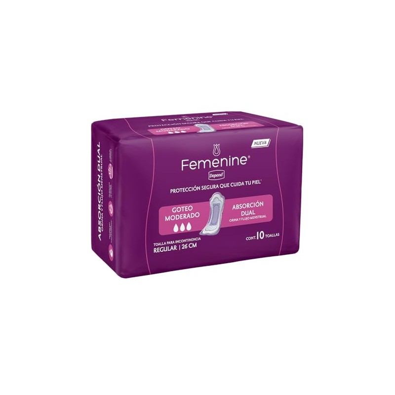 Depend Toallas para Incontinencia Regular, Goteo Moderado, Absorción Dual, 10