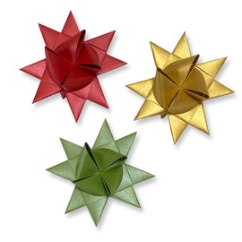 Paper Moravian Stars (German Stars, Froebel Stars, Christmas Stars). Already Made. Ready to Ship. Single Color Sets. Various Sizes and Quantities (Red Green & Gold, 3 inch, 16 stars)