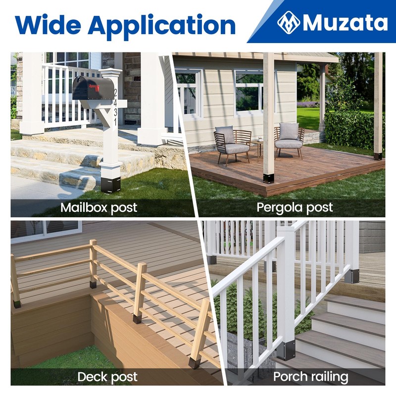 Muzata 4Pack Adjustable Fence Post Protector Range 3.5" to 6"