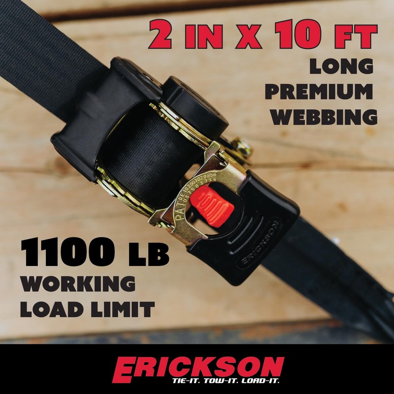 Erickson Pro Series 2in x 10ft Black Retractable Ratcheting Tie-Down