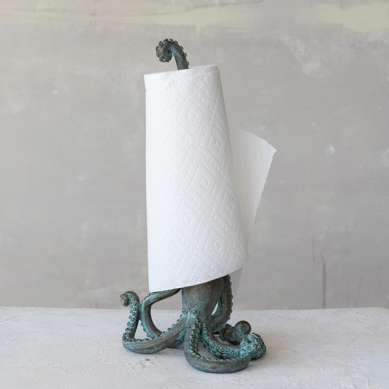 Creative Co-Op Resin Octopus Paper Towel Holder, Verdigris Finish