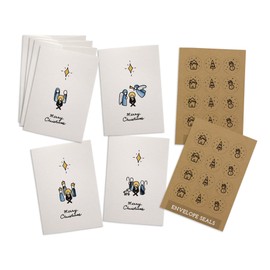 Minimalist Nativity Christmas Cards Set - 24 Religious Christmas Cards with Envelopes and Kraft Seal Stickers - Merry Christmas Cards