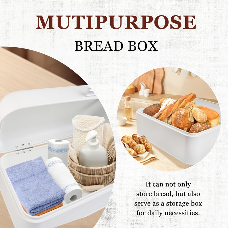 ENLOY Extra Large White Bread Box for Countertop, Stainless Steel