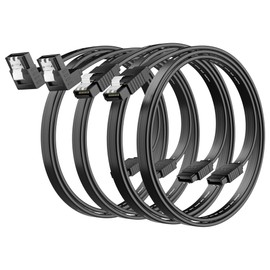 SATA Cable III 0.6FT (4-Pack), 7-Pin Right Angle and Straight Angle Connector, 6Gbps SATA Data Cord with Locking Latch, Compatible with HDD, SDD, CD Driver, CD Writer, 18 Inch, Black Cable