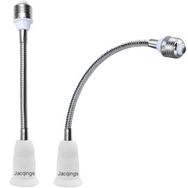 E26/E27 Light Socket Extender Adapter, 58CM/22.5 Inch Extension165℃ Heat-Resistant No Fire HazardBendable Flexible Gooseneck Adjustable Extension Socket Extender Adaptor (Red 2-Pack) (White)