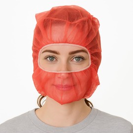 SAFEKO SAFEKO Polypropylene Hood, Disposable Catering Bonnets, Hairnet & Beard Cover Net for Work, Food Service (Red, 100)
