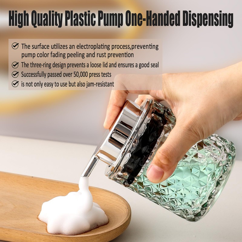 Malachi Foaming Hand Soap Dispenser, Refillable Clear Glass Pump Bottles