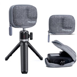 TELESIN Mini Carry Case for Go Pro Hero 12 11 10 9 Black, Pocket Size Travel Portable Storage Bag with Half Open Zipper Supports Connecting with Go Pro 11 10 9 Selfie Stick and Tripod Accessories