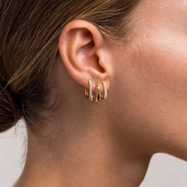 ALEXCRAFT Women's 925 Silver Earrings, Small Square Hoop Earrings, Small Thick Hoop Earrings, Hypoallergenic, Small Huggie Earrings, Square Cubic Zirconia, Small Chunky Earrings, Small Geometry Hoop