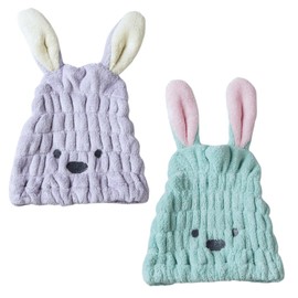 Hair Cap, Dry Cap, Towel Cap, Absorbent Towel, Adult Children, Shower, Absorbent, Quick Drying, Microfiber Bath, Hat, Long Hair, Dry Hair (Purple & Green)