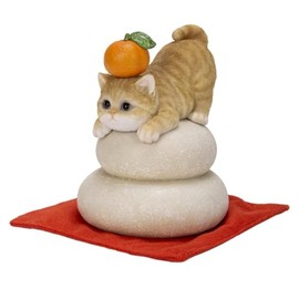 Uvia H24167-1 Kagami Mochi Decoration, Tea Tiger Cat 3.3 x 3.3 x 4.3 inches (8.5 x 8.5 x 11 cm), Doll, Figurine, Animal, Animal, Garden, Decorative, Realistic, Cute, Cat
