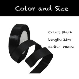 Black 20 mm Satin Ribbon 23 Metres, Polyester Ribbon, Beautify Your Crafts and Celebrations, Ideal for Gift Wrapping, Decorations, Wedding Car Ribbon, Ribbons for Crafts