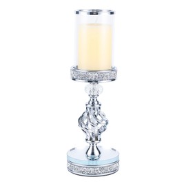 Hanjue Crystal Candle Holders for Pillar Candle, Metal Crystal Candle Holder for Home Decor, Centerpieces, Coffee Dining Table CH0509 (Silver (M))