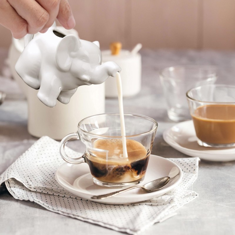 HIC Kitchen Elephant Creamer With Handle, Fine Porcelain, 9-Ounce, For