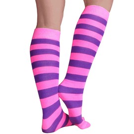 Chrissy's Socks Women's Striped Knee High Socks 7-11 Pink/Purple