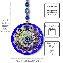 Macroria - Amuleto nazar turco grande de 5 pulgadas, diseño de flor dorada con flor malvada hecha a mano para decoración de pared que protege y trae buena suerte, da energía positiva en interiores -