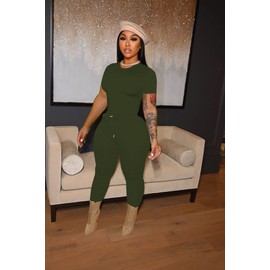 HBQ Women 2 Piece Outfits Sweatsuits Track Suits Crop Tops Biker Long Pants Workout Jogger Sets-Army Green-L