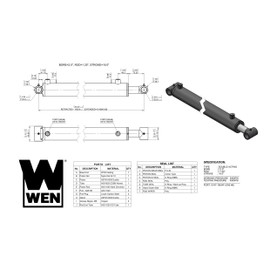 WEN WT2016 Cross Tube Hydraulic Cylinder with 2 Bore and 16-inch Stroke, Black