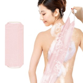 Loofah Back Scrubber,Back Scrub for Shower Exfoliating Back Scrubbing,Exfoliating Stretch Cotton Bath Cloth,Double Side Scrubbing Strap, Back Washer to Remove Dead Skin,1 Pack-Pink