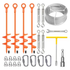 Camitlli 4 Pack 18" Fully Welded Ground Anchors Shed Anchor Kit with 1/8" Galvanized Cable, Heavy Duty Earth Anchors High Wind Screw in for Trampoline Swingset Tent Greenhouses (Orange)