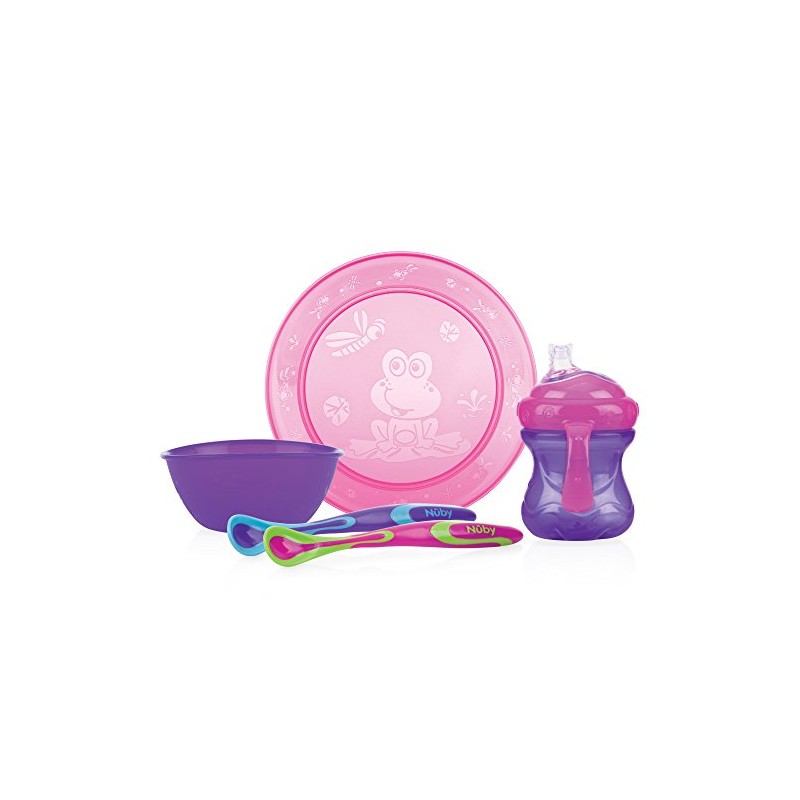Nûby ID92316 Girl's Tableware Set Plate Bowl Cup 2X Spoon