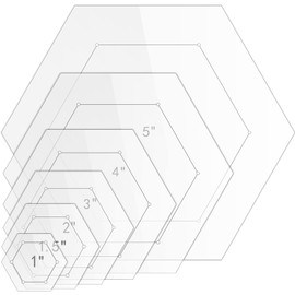 Weewooday 6 Pieces Hexagon Quilting Templates 1 Inch, 1.5 Inch, 2 Inch, 3 Inch, 4 Inch, 5 Inch with 1/4 Inch Seam Allowance, Acrylic Quilting Templates for DIY Quilting Sewing Crafts