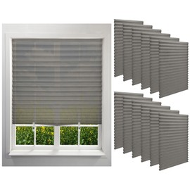 Kigley 12 Pack Filtering Temporary Blinds for Windows, 35 x 71 Inch Cordless Pleated Light Filtering Fabric Shade Self Adhesive Window Shade, Easy to Cut and Install, with 24 Clips(Light Gray)