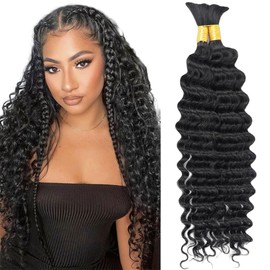 Human Braiding Hair for Boho Braids Human Hair Braiding Hair 100g 22 Inch Curly Boho Hair for Braiding Knotless 12A Deep Wave Bulk Human Hair for Braiding Bohemian Natural Color
