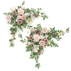 Ling's Moment 2PCS Dusty Rose Artificial Floral Swags Centerpieces Wedding Flower Pink Rose Garland Greenery Arrangements for Sweetheart/Head Table Decor Wedding Garden Decor