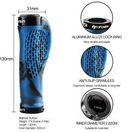 TOPCABIN Bike Grips,Ergonomic Design Bicycle Grips Widen Holding Rubber Bike Handlebar Grips with Aluminum LockGrips for Bike Mountain Road MTB (Rubber Blue (1 Pair))