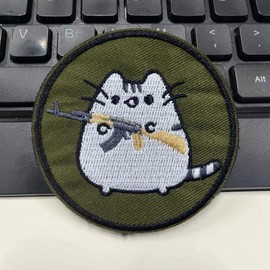 Velcro Patches Cat with Gun Tactical Morale Patch Appliques for DIY Clothing, Backpacks, Jackets, Jeans