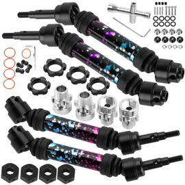Drive Shaft Axles & Hex Hub Upgrades Part for Slash/Stampede/Rustler/Bandit (4WD),BRCatWPark RC Alloy DriveShaft CVD & Hex Hub Adapters 12mm to 17mm W/10mm Offset,Colorful(Pink Blue Tone)