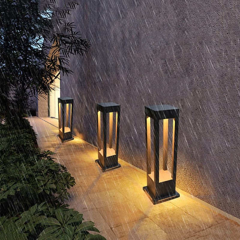 SLAWA Outdoor LED Post Light 23.62" Black Square Exterior Lawn