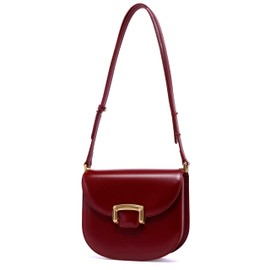 LAFESTIN Small Split Leather Crossbody Purses For Women with Adjustable Strap Shoulder Handbags with Credit Card Slot - Cherry Red