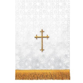 Murphy Robes Scarves-Millenova Lectern Banner Embroidered with Gold Latin Cross Sanctuary Pulpit Scarf, 17 x 35-Inch, White