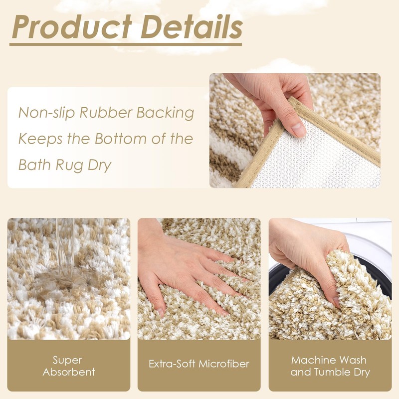 Britimes Beige Stripes Bathroom Sets with Shower Curtain and Rugs,