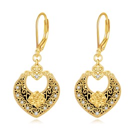 Rose Form Ohrringe Sterling Silber Gold und Schwarz Nordic Filigran Teardrop Leverback Drop Ohrringe Schmuck Geschenke für Damen Mädchen