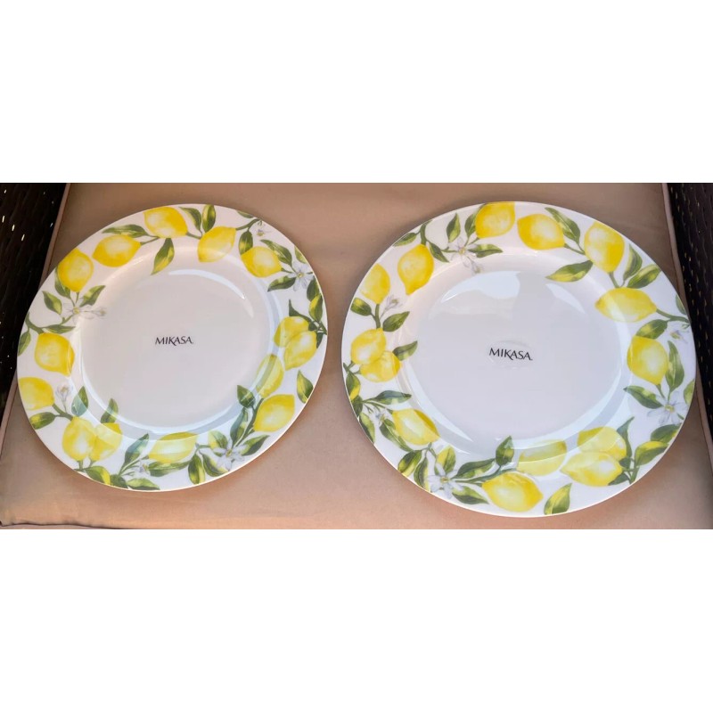 Mikasa Set of 2 Yellow/White Mikasa China LEMONS 11” Dinner