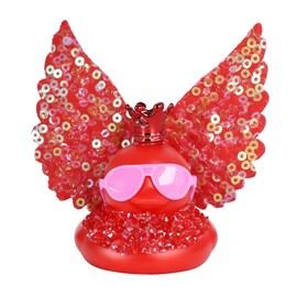 BOZILY 1Pcs Glitter Mini Rubber Ducks, Red Duck Squishy Duck Accessories with Wings Rhinestone Strip Crown Glasses Adhesive Dots Cute Car Decor
